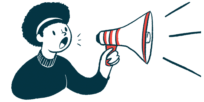 An announcement illustration of a woman with a megaphone.