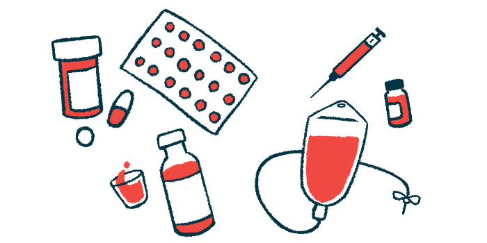 A variety of medications are shown, from pills, to liquid that can be swallowed, to injections and intravenous IVs.