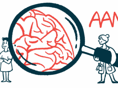 This illustration for the American Academy of Neurology's annual meeting shows a doctor holding a giant magnifying glass that highlight's a patient's brain.