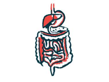 An illustration shows an up-close view of the human digestive system.