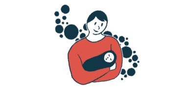 An illustration shows a woman holding a baby.