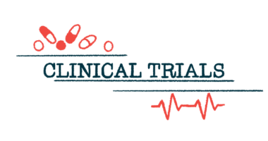 The words 'clinical trials' are seen in all capital letters, with a handful of oral medications pictured at the top left corner and a heart rate graph seen at the bottom right corner.