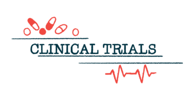 The words 'clinical trials' are seen in all capital letters, with a handful of oral medications pictured at the top left corner and a heart rate graph seen at the bottom right corner.