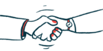 An illustration shows a handshake between two people.