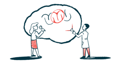 Illustration of two people examining a large brain drawing, highlighting nerve signaling and brain activity.